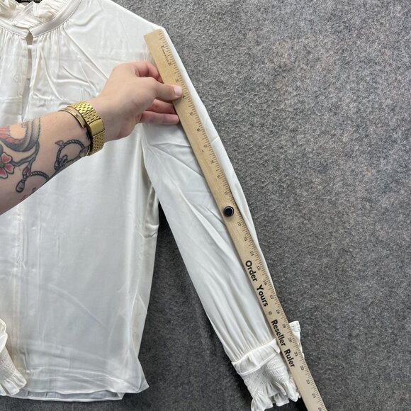 Kobi Halperin Shirt Womens Small White Silk Blend Ruffle Neck Cuff Blouse - Picture 5 of 11